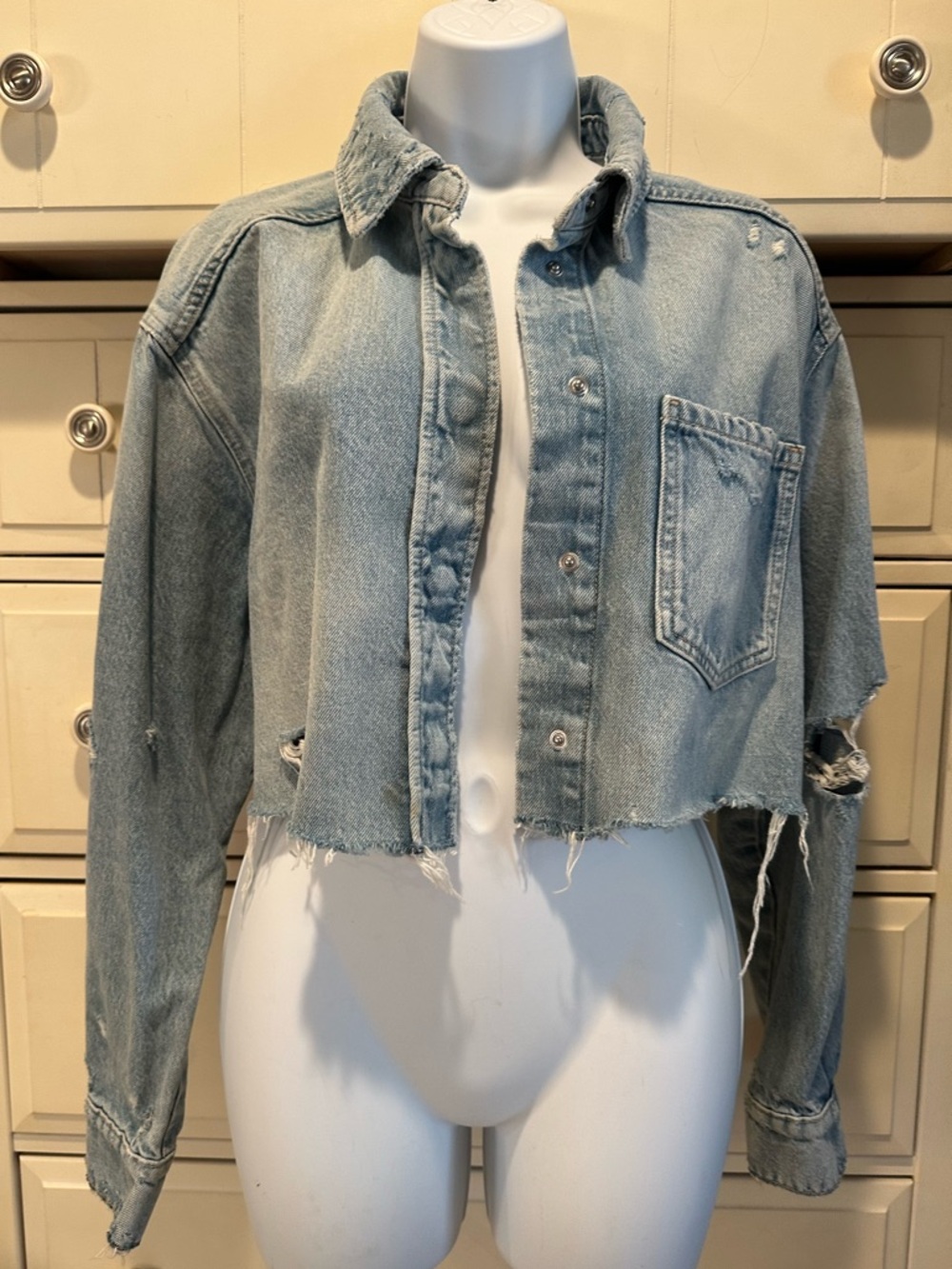 Zara Light Blue Denim Jacket with Contrast Stitching